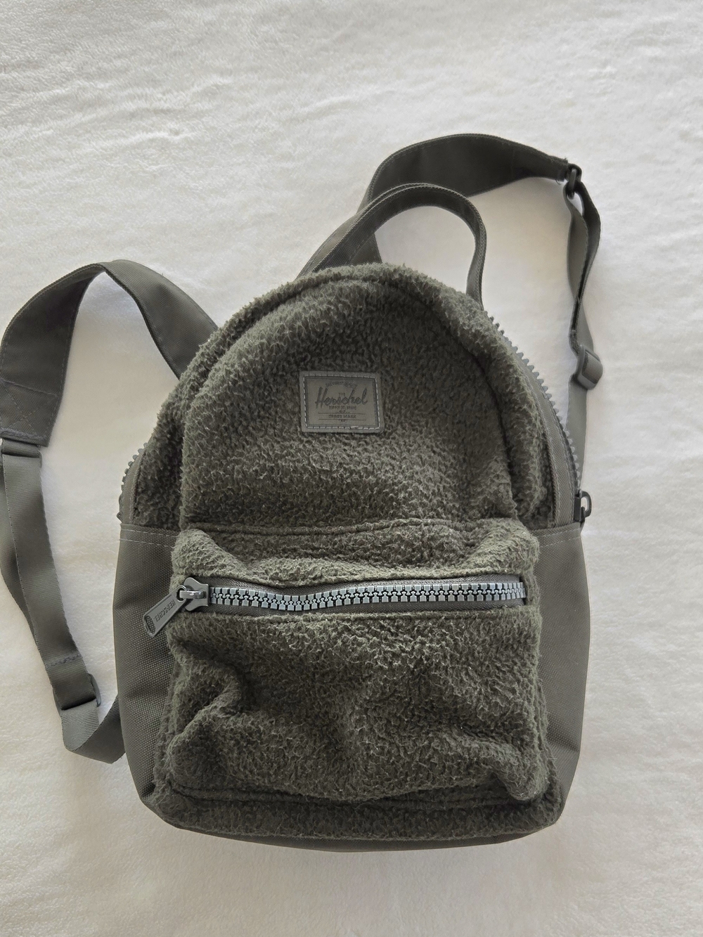 Herschel Nova Mini Sherpa Backpack Olive Green Fleece Teddy Backpack